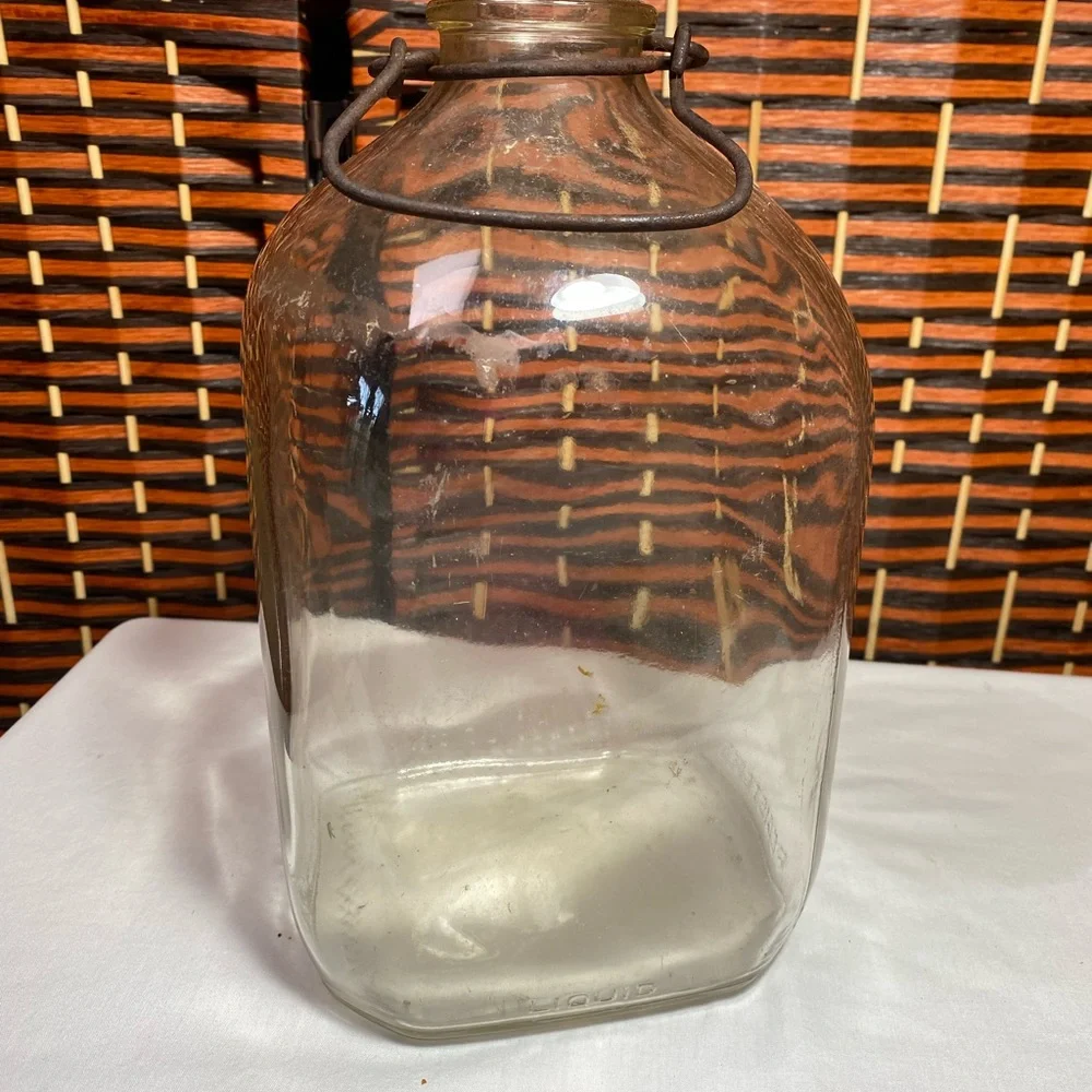 Vintage 1 Gallon Glass Jug With Metal Carrier Rustic Farmhouse Decor - Picture 4 of 9